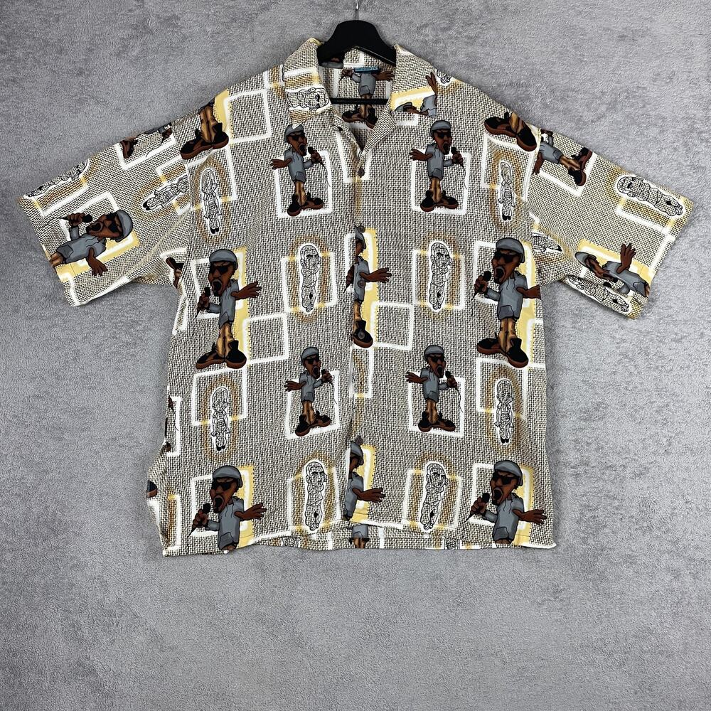 Seals Shirt Mens XL Brown Tan Rapper Hip Hop Print Button Front Camp Hawaiian